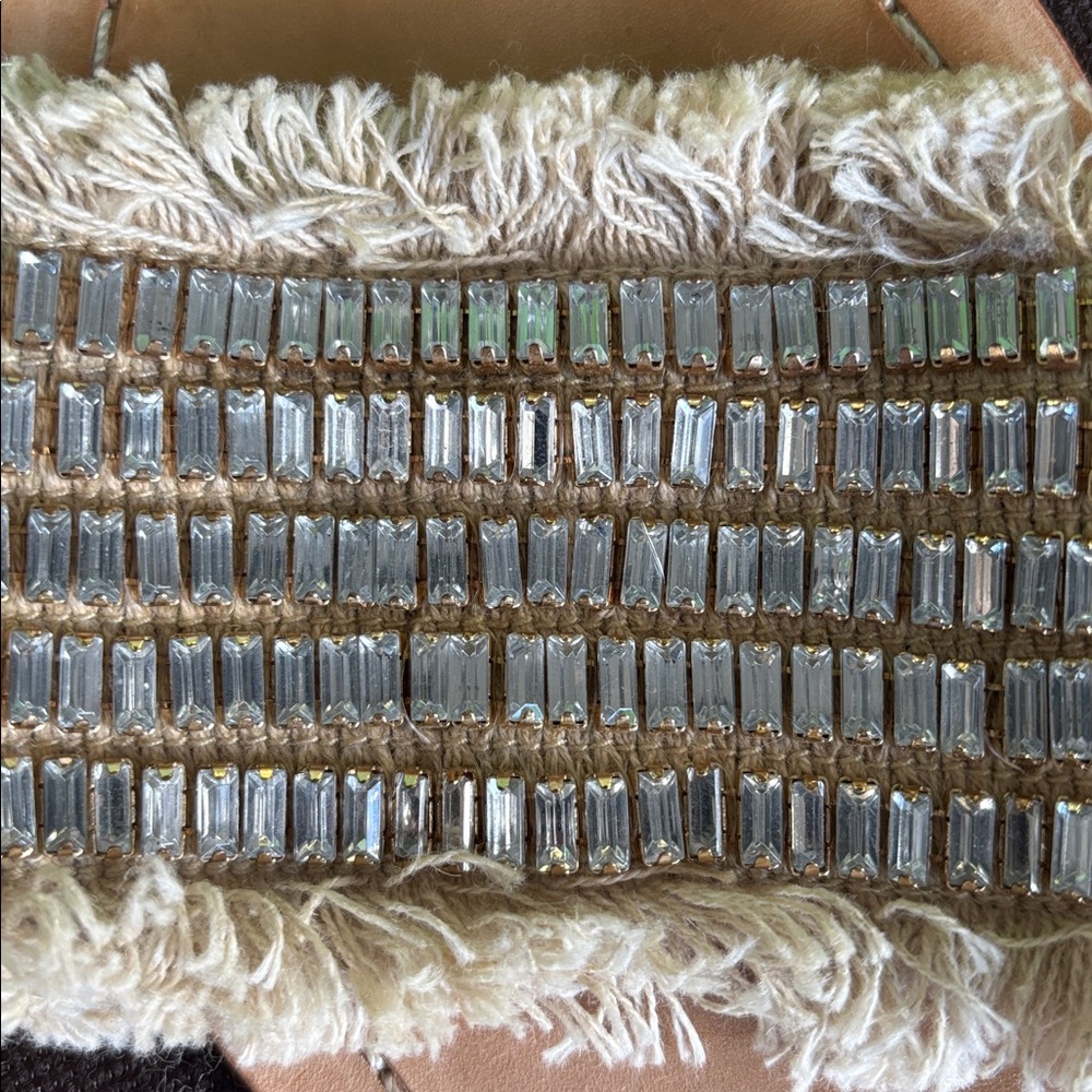 Kate Spade Solaina Natural Woven Embellished Jeweled Leather Slides Sandals 9M - Picture 3 of 11